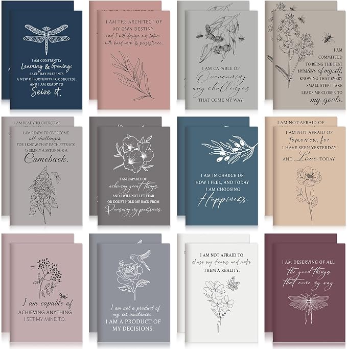 Tatuo 24 Pcs Positive Affirmation Notebooks for Women Vintage Floral Inspirational Notebook Small Motivational Encouragement Notepads Journal for Student Teacher Coworker Back to School Supplies