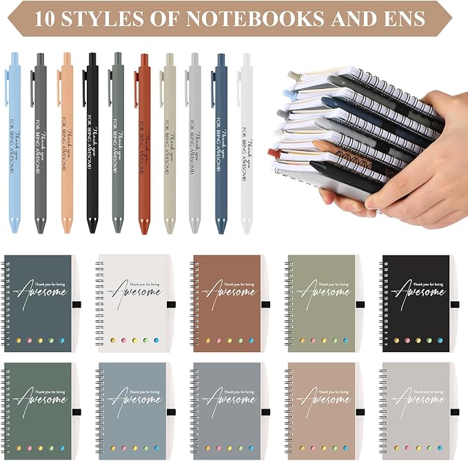 Chuangdi 20 Sets Back to School Teacher Gifts Bulk Inspirational Spiral Notebook with Sticky Note Motivational Pen Appreciation Gifts for Employee Team Staff Coworker (Classic,Colorful)