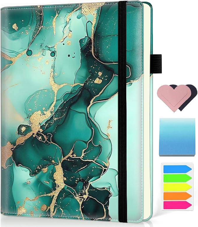 Hardcover Executive Notebooks, A5 PU Leather Lined Journal Notebook, 200 Pages Thick Paper Subject Notebooks for School,Work,Home Writing Business Notebook, Diary Book ，Cyan Marble