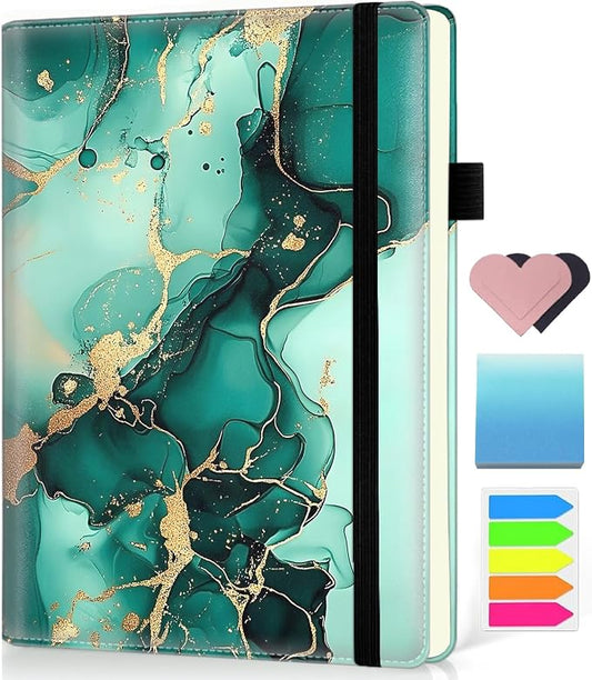 Hardcover Executive Notebooks, A5 PU Leather Lined Journal Notebook, 200 Pages Thick Paper Subject Notebooks for School,Work,Home Writing Business Notebook, Diary Book ，Cyan Marble