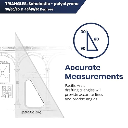 Pacific Arc's Scholastic Triangle - 4 inch - Clear - 30/60 Angle - Polystyrene - Plain Edge - Technical Drawing Tools, Drafting, Architect and Engineering.