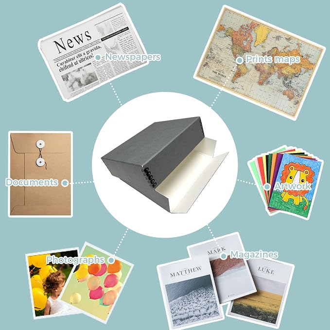 Golden State Art, Archival Storage Box, Gray, 8.75x10.75x3 Inch, Pack of 2 | Acid-Free Museum Box with Metal Edge Corner, for Storing Artwork Photos Documents Prints Arts And Crafts