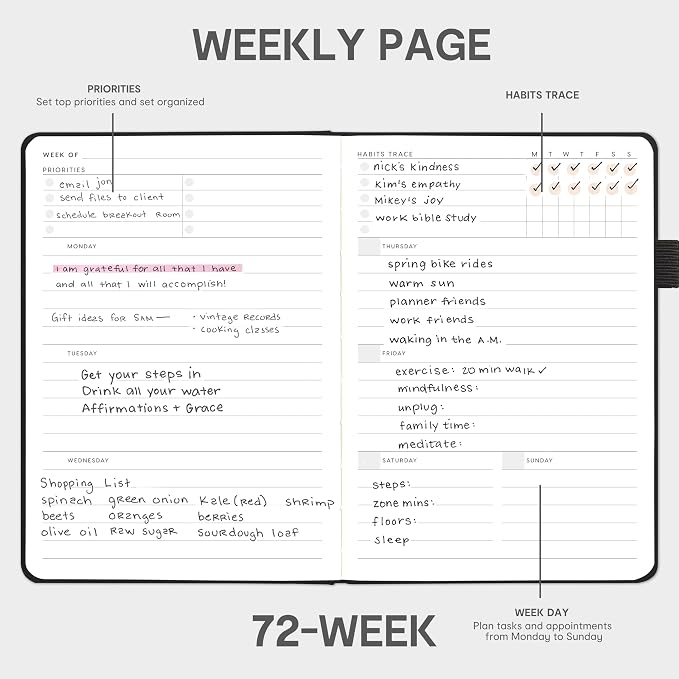 And Per Se Undated Academic Planner, Weekly & Monthly Planner with Goal & Habit Tracker, A5 Hardcover, Black