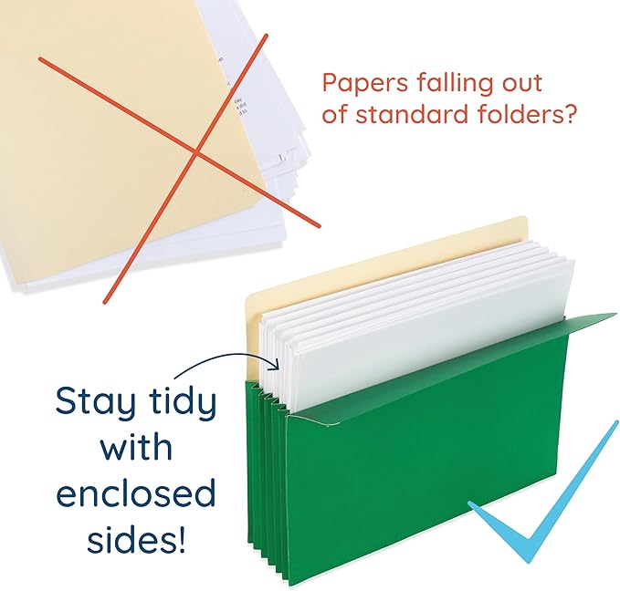 Blue Summit Expandable Legal File Folders for Bulky Documents, Legal Size, 5" Expansion, Assorted Colors, 10 File Pockets