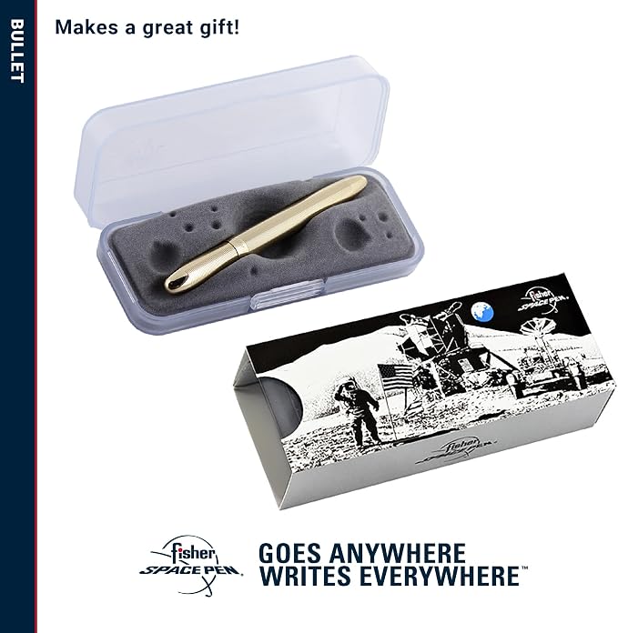 Fisher Space Pen Lacquered Brass Bullet Pen, Pressurized Ballpoint Pen, Compact Size, Writes Upside Down and in Extreme Temperatures, Smooth Black Ink, Medium Point, Gift Box, Made in the USA