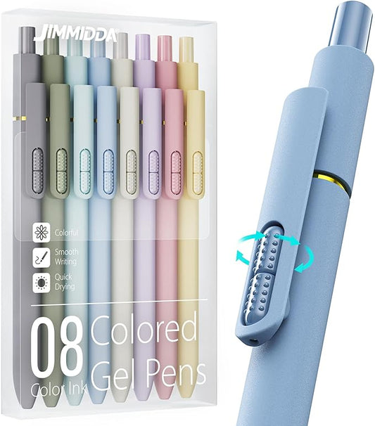 8 Pack Colored Gel Pens with Fidget, Morandi Color Ink No Smudge | 0.7mm Fine Point Smooth, Left-Handed Quick-drying Coloring Pens for Journaling, School Office Supplies, Gift for Women Men