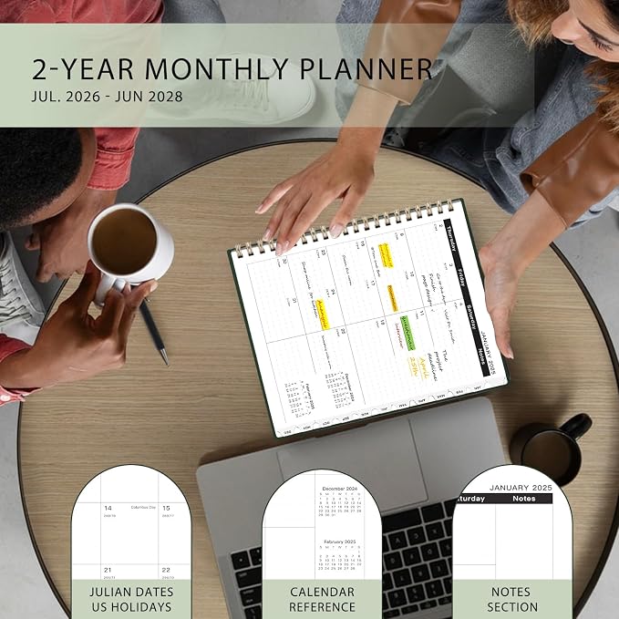 Monthly Planner 2026-2028,2 Year Monthly Calendar Planner,JUL 2026-JUN 2028 | A4(8.5" x 11"),24 Months Planner with Tabs, Spiral Bound, PVC Cover, Inner Pocket for Student, Teacher, School and Office Use