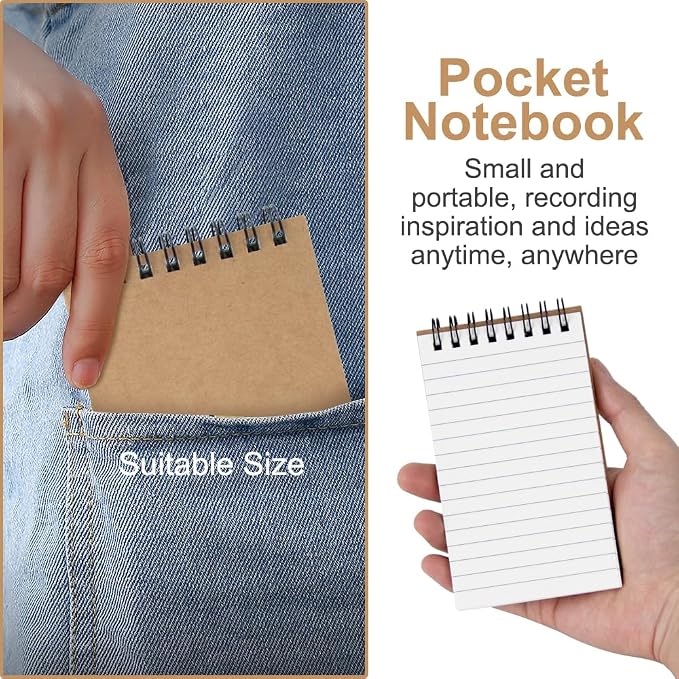 24 Pack 3x5" Spiral Pocket Notebook, College Ruled Small Notepad for School | Mini & Small Notebooks, Pocket Notepads & Note Pads for Home Office Work Meetings Travel Journal, Great for Quick Note Taking