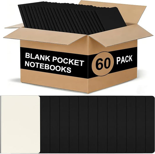 ZCZN 60 Pack Black Pocket Notebooks Bulk, 3.5 X 5.5 Inches Blank Paper Journaling Notebooks, 30 Sheets/60 Pages, Mini Journal Notebooks for Work, Writing, Drawing Memo Notepad(Black Cover)