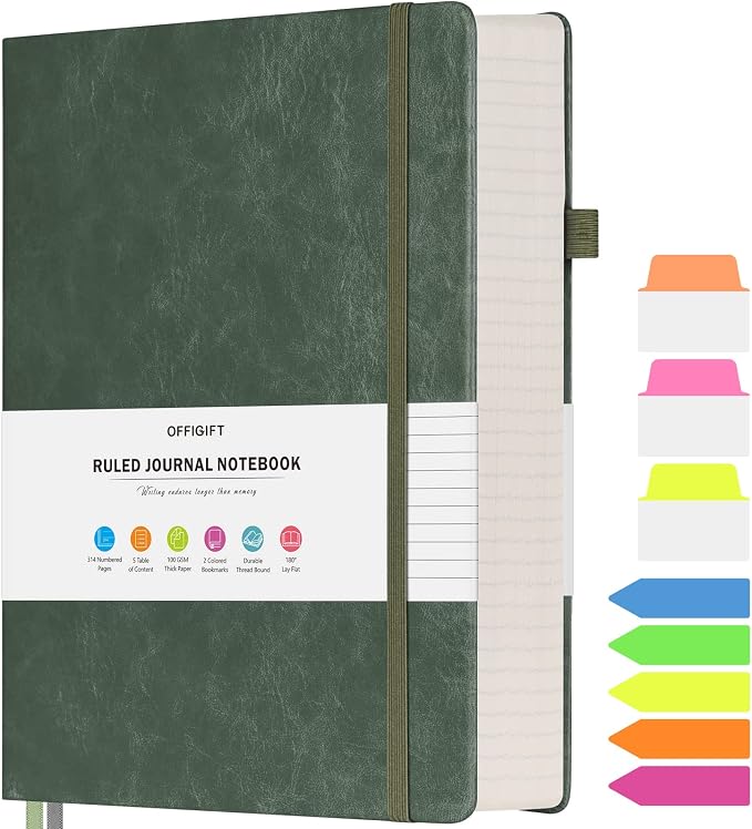 College Ruled Notebook A5, 312 Numbered Pages Diary, Lined Leather Journal | Extra-Thick with 2X Writing Space, 100gsm No Bleed Paper, Hardcover, Lay-Flat, for Work, School, Meeting Notes & Journaling