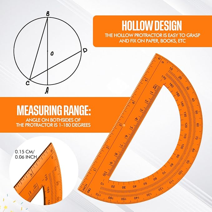 EBOOT Student Geometry Math Set, Drawing Compass and 6 Inch Swing Arm Protractor 180 Degree Math Protractor (Orange)