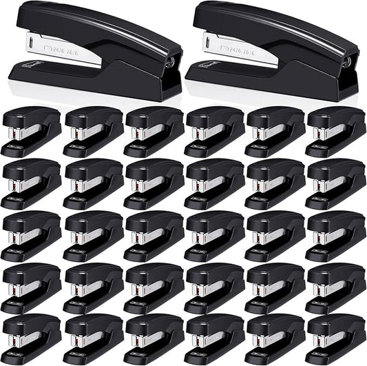 Desktop Stapler School College Office Supplies Portable Durable Staplers for Desk Accessories Heavy Duty Stapler with 25 Sheet Capacity for Home Classroom Office Teacher (Black, 30 Pcs)