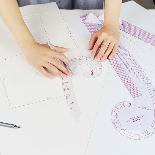 Imperial Sewing Ruler & French Curves for Pattern Making Drafting, Clear Plastic Fashion Designer Ruler Kit in Inches (6-Piece Set)