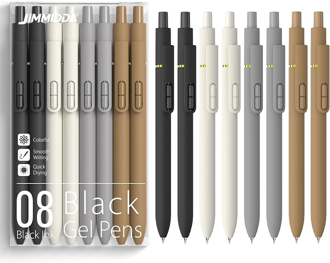 0.7mm Gel Pens Black Ink, 8 Pack Retractable Pens with Fidget Clip | Medium Point Smooth Writing, Quick-Drying, No Smudges, Stress Relief, Journaling, Note Taking, School, Office, Student/Adults