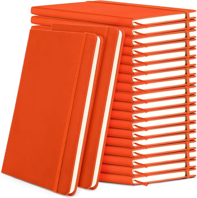Honoson 20 Pack A5 Lined Journal Notebooks Hardcover Executive Notebook 5.5" x 8.3" PU Leather Wide Ruled Journals Bulk 160 Pages for Back to School Supplies Office Business Home (Orange)