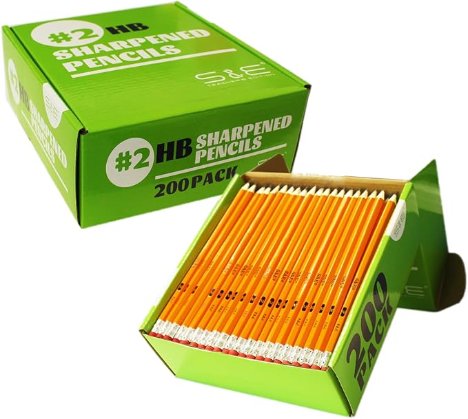 S & E TEACHER'S EDITION #2 Pencils, Pre-sharpened HB Lead Bulk Box – 200 Pack Yellow Woodcase Pencils with Erasers, Ideal for Standardized Tests, Classroom & Home – No. 2 Pencil Back to School