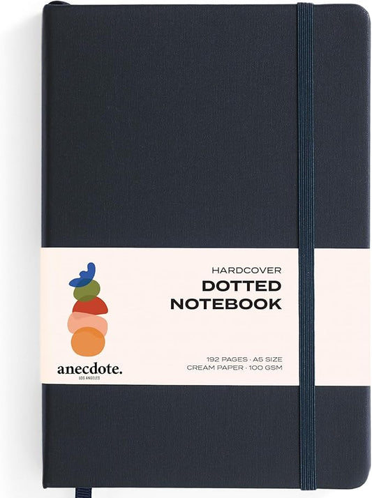 ANECDOTE. Dotted Journal Notebook, 192 Pages, A5 size: 8.3" x 5.4", Thick 100 GSM Paper, Dotted, Hardcover. Journal for Women and Men, Perfect Notebook for School, Work and Travel (Ink Blue)
