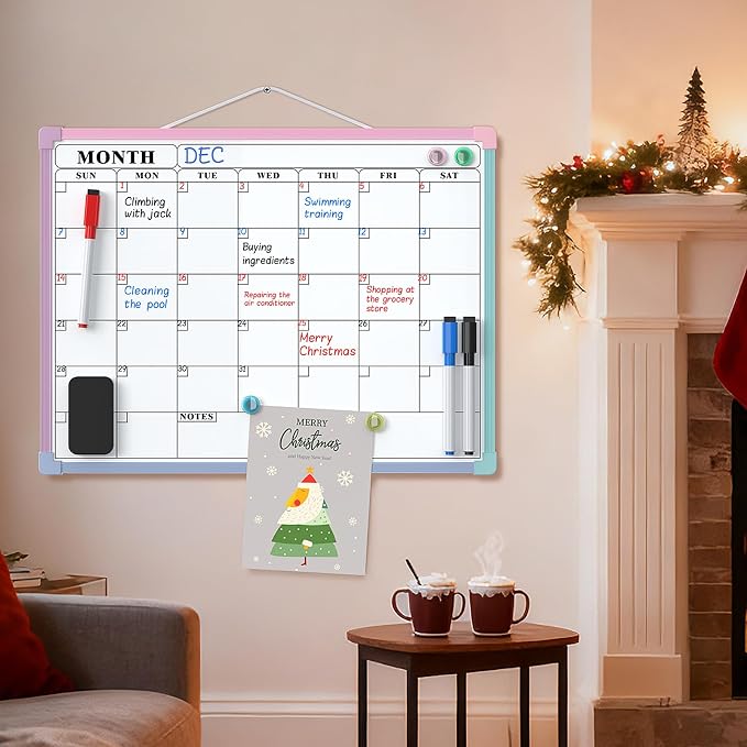 MaxGear Monthly Calendar Dry Erase Board for Wall, 16"x12", Macaron Frame | Double-Sided, Hanging Small White Board, Portable Whiteboard for Planning, Drawing, Memo, to Do List, Home, Kitchen, Office