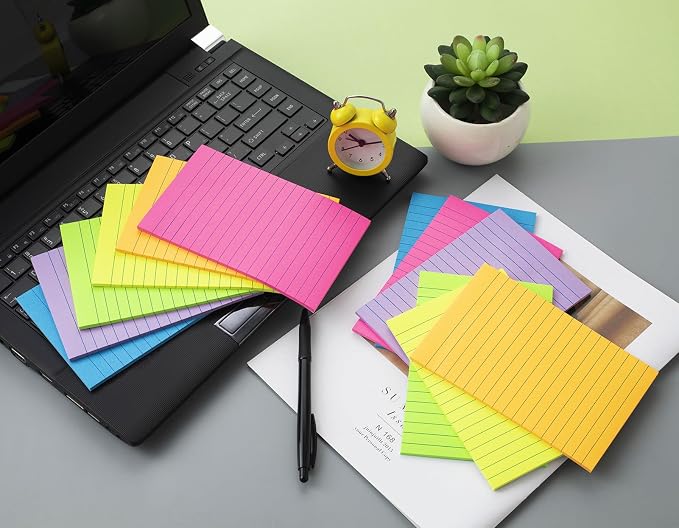 (36 Pack) Lined Sticky Notes 4x6 in,Large Notepads with Lines,Ruled Stickies Super Sticking Power,Office School Memo Note Pads Bright Colors,Post on Windows Doors,Recyclable,Easy to Write on