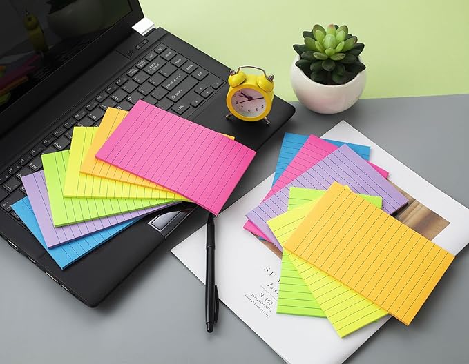 (12 Pack) Lined Sticky Notes 4x6 in,Large Notepads with Lines,Ruled Stickies Super Sticking Power,Office School Memo Note Pads Bright Colors,Post on Windows Doors,Recyclable,Easy to Write on