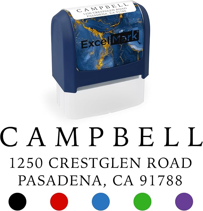 ExcelMark Custom Return Address Stamp (Navy, Simple Classic) | Custom Return Address Stamp with Elegant Designs, Vibrant Colors & Patterns – Perfect for Mail, Invitations & Gifts
