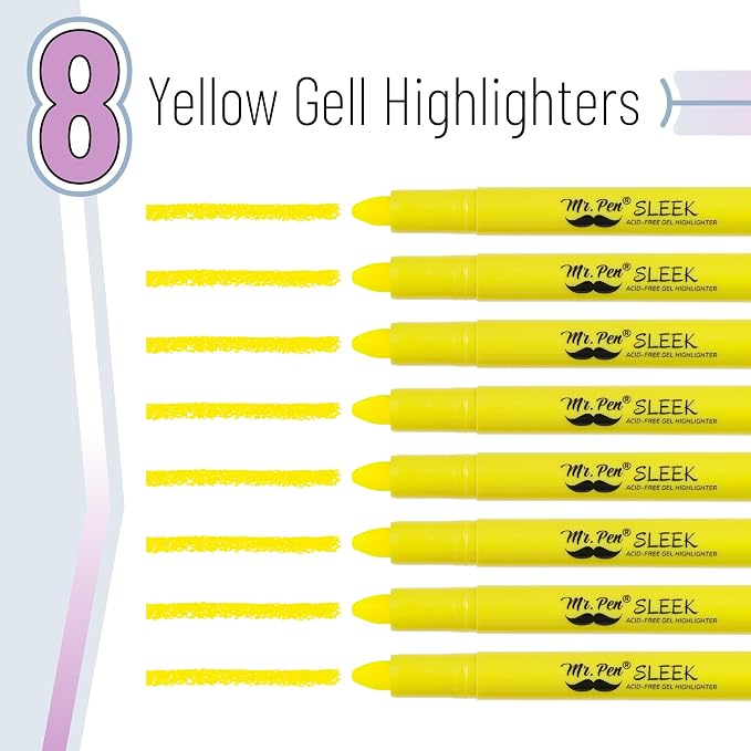 Mr. Pen- No Bleed Gel Bible Highlighters, Yellow, Pack of 16