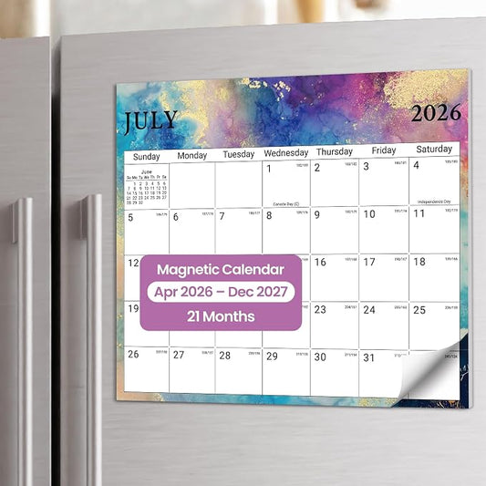 Aesthetic 2026-2027 Magnetic Calendar for Refrigerator, 21-Month Fridge Calendar Magnet from April 2026 to December 2027, Easy Organizing, Gilded Elegance