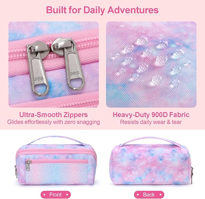 Large Pencil Case for Girls - Aesthetic Pencil Pouch for School | Kids Pencil Case & Wide Handle, Water Resistent Organizer Box,Fits 50 Pens & Markers, Daily Use, Pink Tie Die