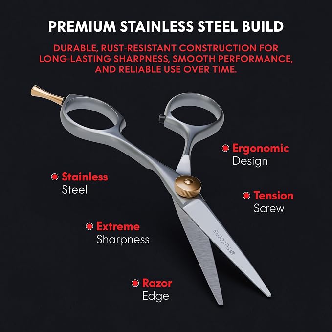 Suvorna Small Scissors for Beard, Mustache, Facial, Nose, Eyebrow & Ear Hair – Tiny Scissors for Cutting, Trimming & Grooming – 5" Stainless Steel Mustache Scissors for Men, Barbers, & Home Use