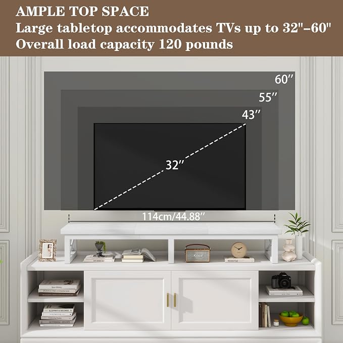 IBUYKE 45" Large TV Riser for 32-60 inch TV,Tabletop Short TV Stand with Storage and Steel Legs,TV Riser Stand for Home,Bedroom,Living Room,White TVT002W