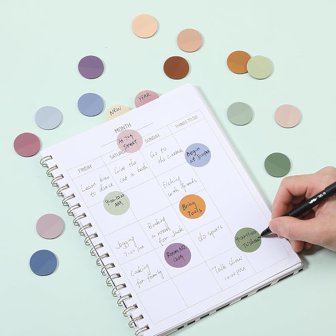 Mr. Pen- Round Transparent Sticky Notes, 1.1” Diameter, 14 Pads, 560 Sheets | Colorful, Water-Resistant See-Through Sticky Notes & Fineliner, Smooth Writing, Note Tabs for Bible Journaling, Studying