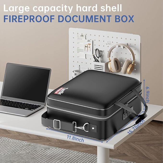 Tamfile Fireproof Document Box with Lock, Large Hard File Organizer, Black | Water Resistant, File Safe Box with 24 Colorful Pockets, Fire Safe Box for Important Documents, Valuables, Laptop, Passports