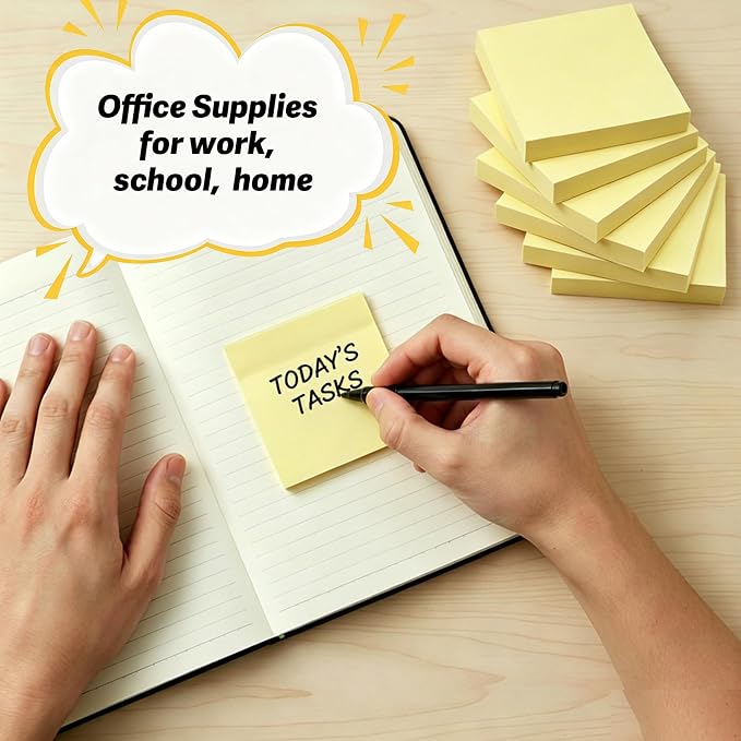 Sticky Notes Pop Up Sticky Notes 8 Pads 3x3 100 Sheets Yellow Large Self-Stick Stickies Note Pads Teacher Back to School Supplies and Oﬃce Products