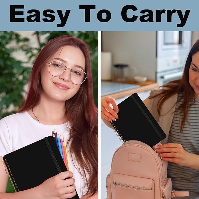 4 PCS Spiral Notebook, Spiral Journal Notebook, Notebooks for Work, Note Taking, School, Small Notebooks with Strap, Cute Notebooks for Women (Black)