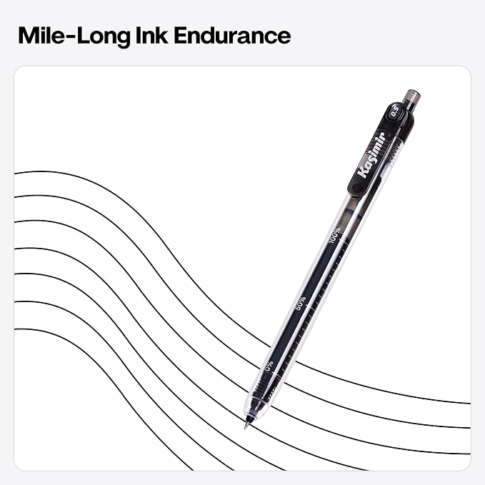 Kasimir Large Capacity Gel Ink Pens - Super Long 1+ Mile Writing Black Pens, 0.5mm Quick-Dry Ballpoint Pen Bulk for Office Journaling School Classroom, 12 Count