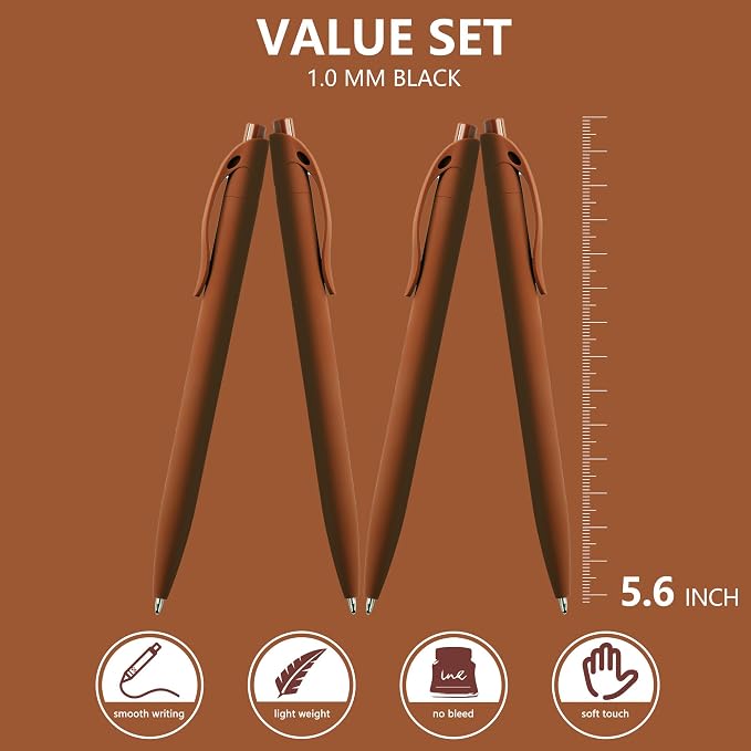 deegtran 100 Pack No Bleed Brown Barrel Click Pens, Wholesale Retractable Ballpoint Pens, Medium Point, Smooth Ink, 1.0MM Black Ink