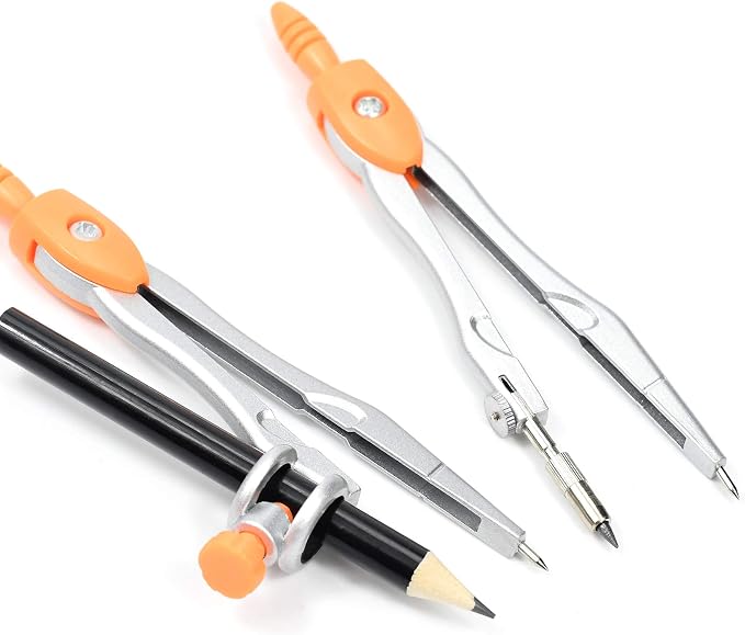 Unjoo Geometry Set 10 Pcs Student Supplies, Protractor and Compass (Orange） | Shatterproof Storage Box,Rulers,Protractor,Compass,Eraser,Pencil Sharpener,Lead Refills,Pencil,for Classroom, Back to School