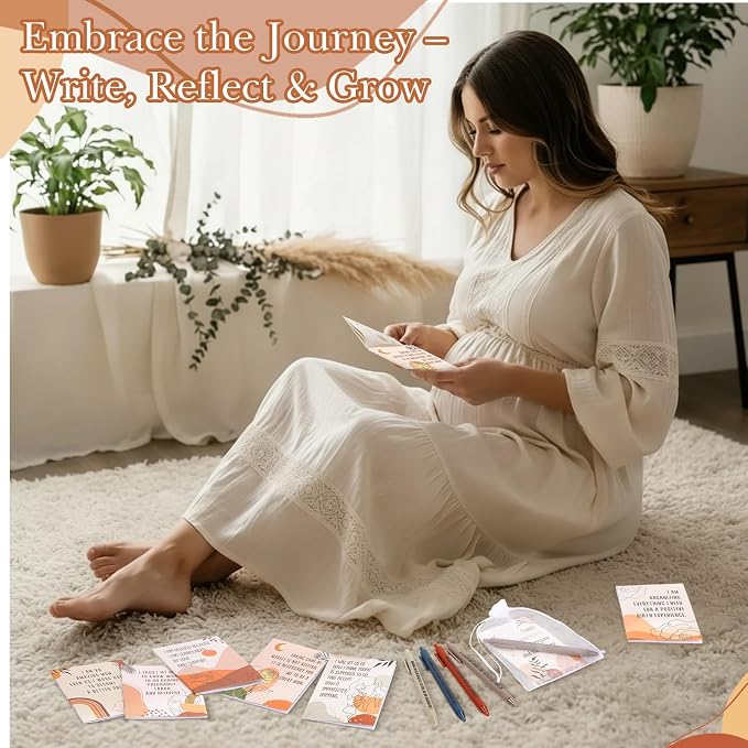 Mooliwe 48 Pcs Positive Affirmation Gift Set Gratitude Notebooks with Pens Small Bags Motivational Encouragement Notepads Daily Affirmations Journal for Women Stress Relief Self Care (New Mom)