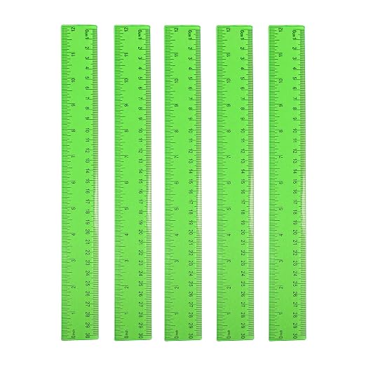 5 Pieces Transparent Green Plastic Ruler, 12 inch (30cm) Ruler, Pack of 5, Clear Ruler, Plastic Ruler, Rulers for Kids, Measuring Tools, Ruler Set, Ruler inches and Centimeters (Green)