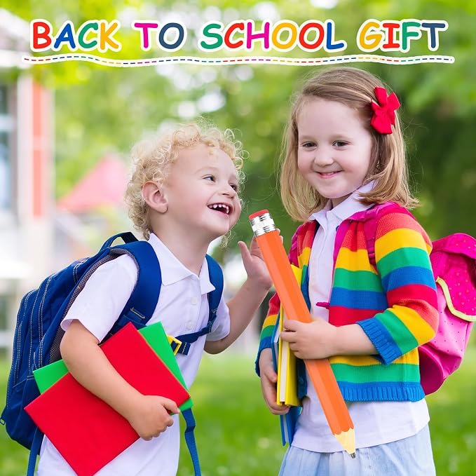 Back to School Gifts for Students 2 Pcs 16 Inch Giant Pencils Wooden Jumbo Pencils Prop Decor Funny with Cap Eraser Large Fun Novelty Gifts for Kids School Kindergarten Home Office(Orange)