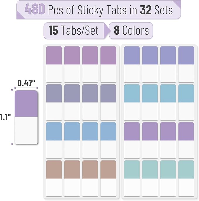 Mr. Pen- Sticky Index Tabs, 480 Pcs, Pastel Sticky Tabs for Notebooks | Page Markers, Page Tabs for Binders, Page Tabs Sticky Tabs for Books, Notebook Tabs, Book Sticky Tabs for Notebooks