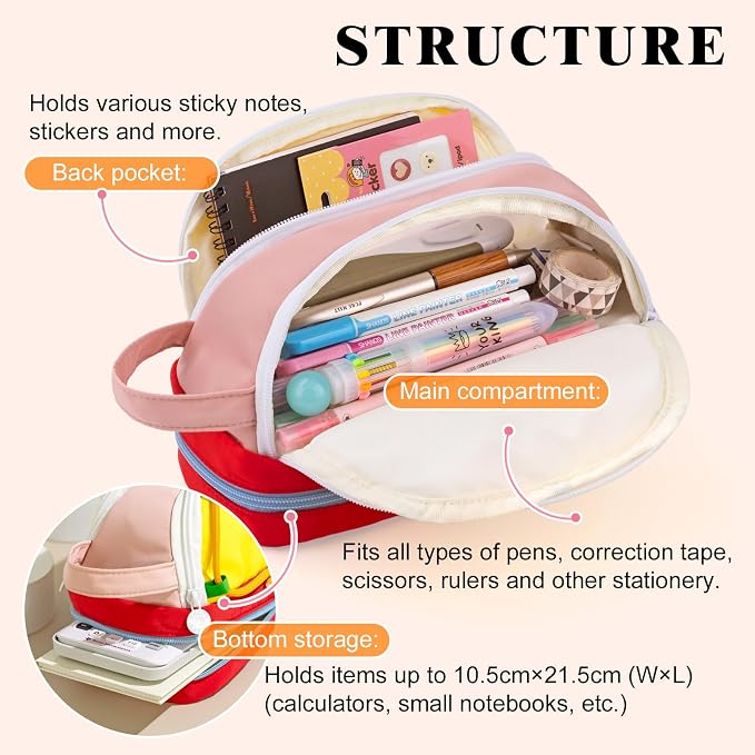 CICIMELON Large Capacity Pencil Case, Cute Aesthetic Pencil Pouch with 3 Compartments, Big Pencil Bag Organizer for School Supplies, Pen Holder for Kids, Girls, Boys, Students