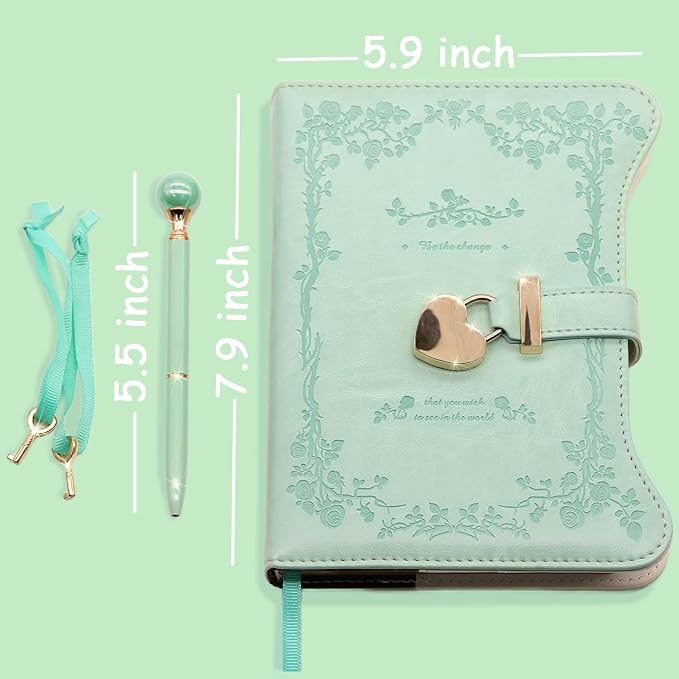 Hoci Poci Diary with Lock and Keys for Girls Gift Ideas, 360 Pages Journal | Elegant Gift Box for Teen Girls, B6 Gold Edged Pages Refillable Notebook with Pen and Bookmark for Writing, Garden Aqua