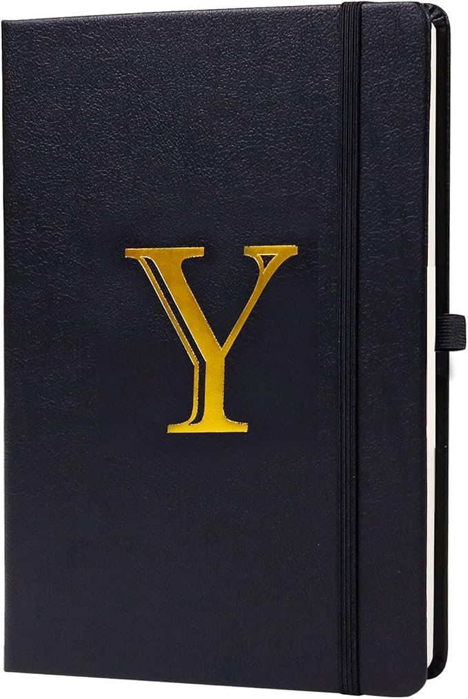 Business Notebook for Men Women, A5 Journal Notebook with A-Z , Dual-Sided Writing Paper Notebook with Dividers, Travel Journal for Teens, 200 Pages Leather Journal for Writing, Work, Meetings Black,Y