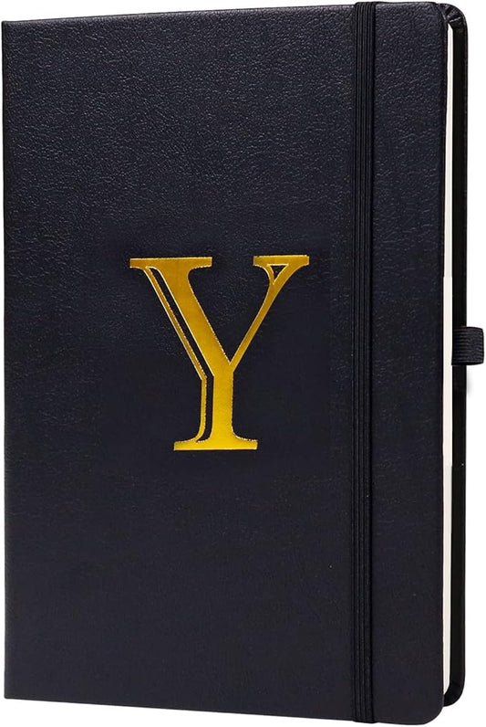 Business Notebook for Men Women, A5 Journal Notebook with A-Z , Dual-Sided Writing Paper Notebook with Dividers, Travel Journal for Teens, 200 Pages Leather Journal for Writing, Work, Meetings Black,Y