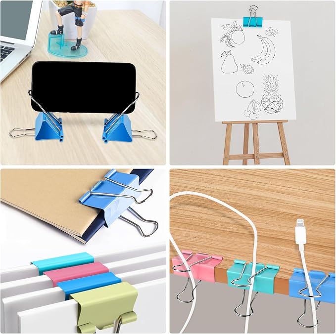 Ufmarine Extra Large Binder Clips 2 inch Length, (40 Pcs) Colorful Paper Clips Large for Office