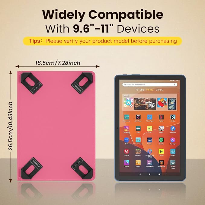 MoKo for Universal 11 inch Android Tablet Case with Pen Holder, Shiny Pink | Fits All 9.6-11 inch Tablets, Slim 360 Degree Rotating Cover, Multi-Angle Stand, Front Pocket, No fit iPad/NO back opening
