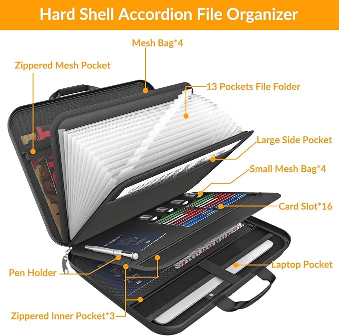 onvvippiv Hard Case Fireproof Document Box with Lock Zipper | Important File Organizer Waterproof Portable Home Office Travel Storage Accordion Folder for Letter A4 Laptop Files