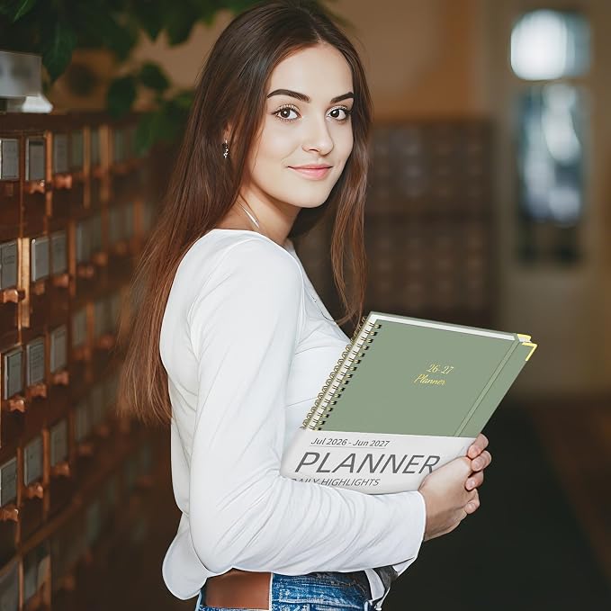 Academic Planner 2026-2027, 8.5" x 11", Hardcover Weekly Planner, Green | Calendar Planner July 2026 - June 2027, Agenda Book with Tabs, Inner Pocket and Sticker for Office & School, A4