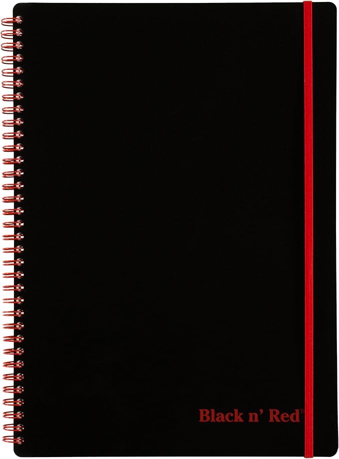 Black n' Red Notebook, Business Journal, 8-1/4" x 5-7/8", 70 Sheets, Ruled, Optik Paper, Scribzee App, Flexible Poly Cover, Wirebound, Black (C67009)